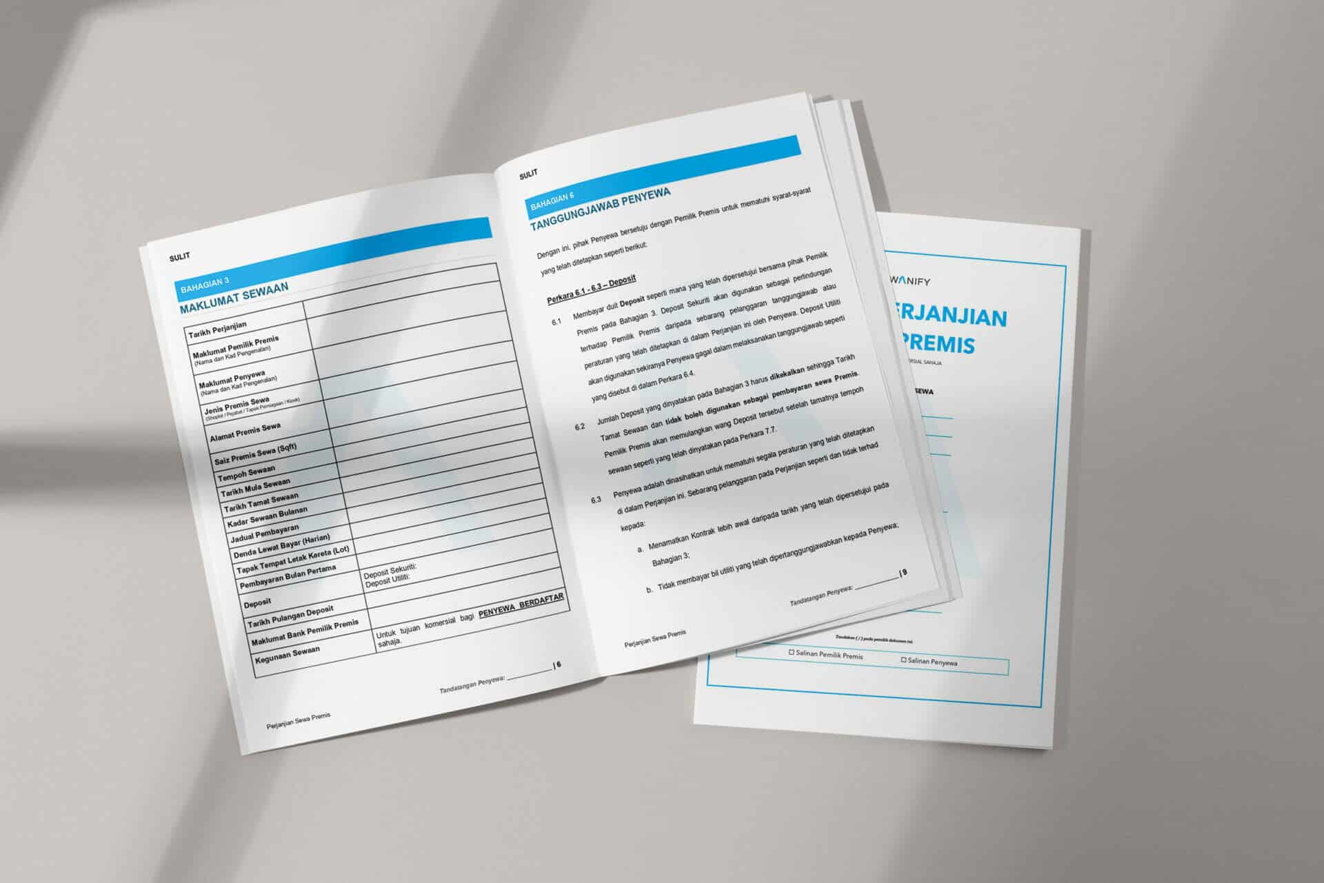 Mockup Surat Perjanjian Sewa Kedai with white background