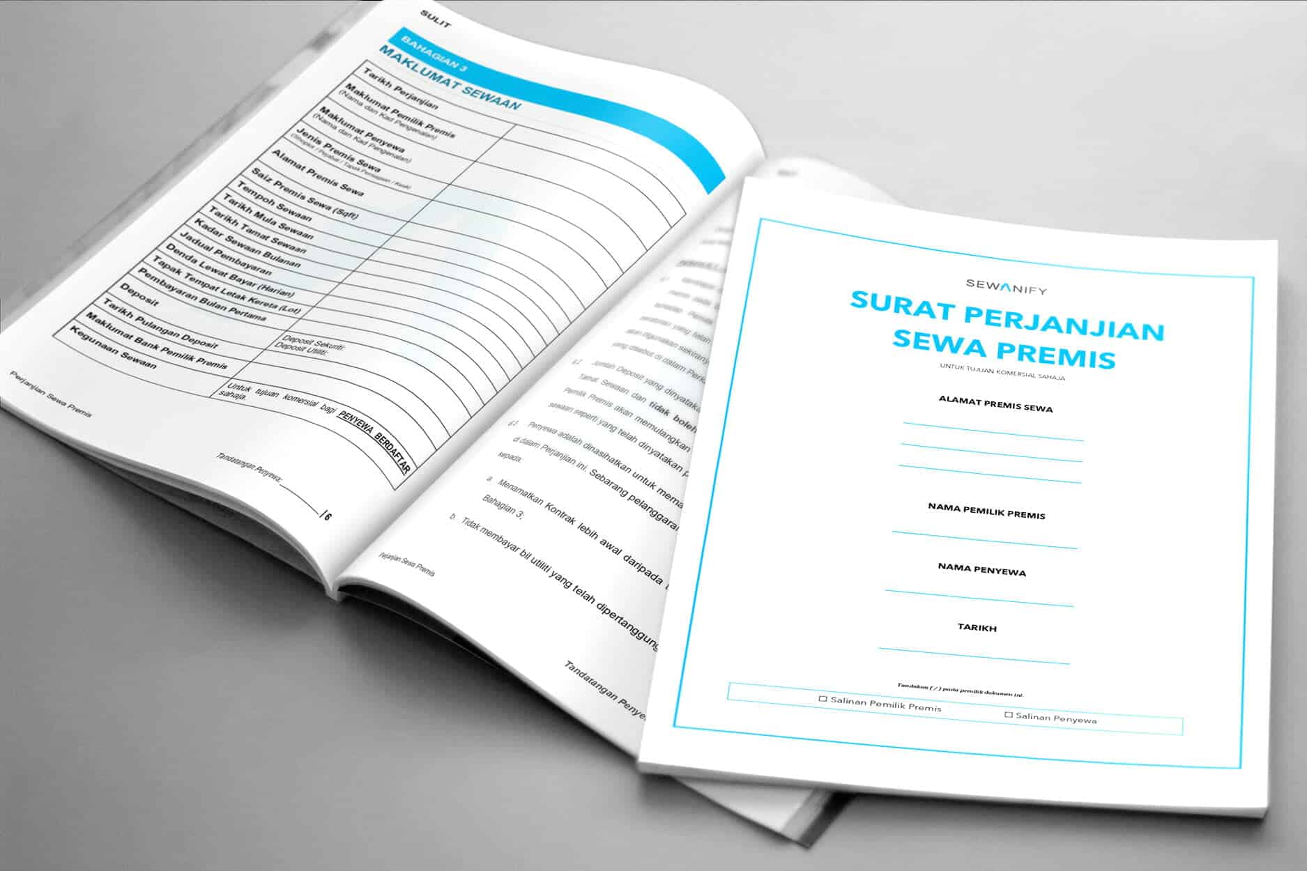 Mockup Contoh Surat Perjanjian Sewa Kedai with white background with slight tilted view